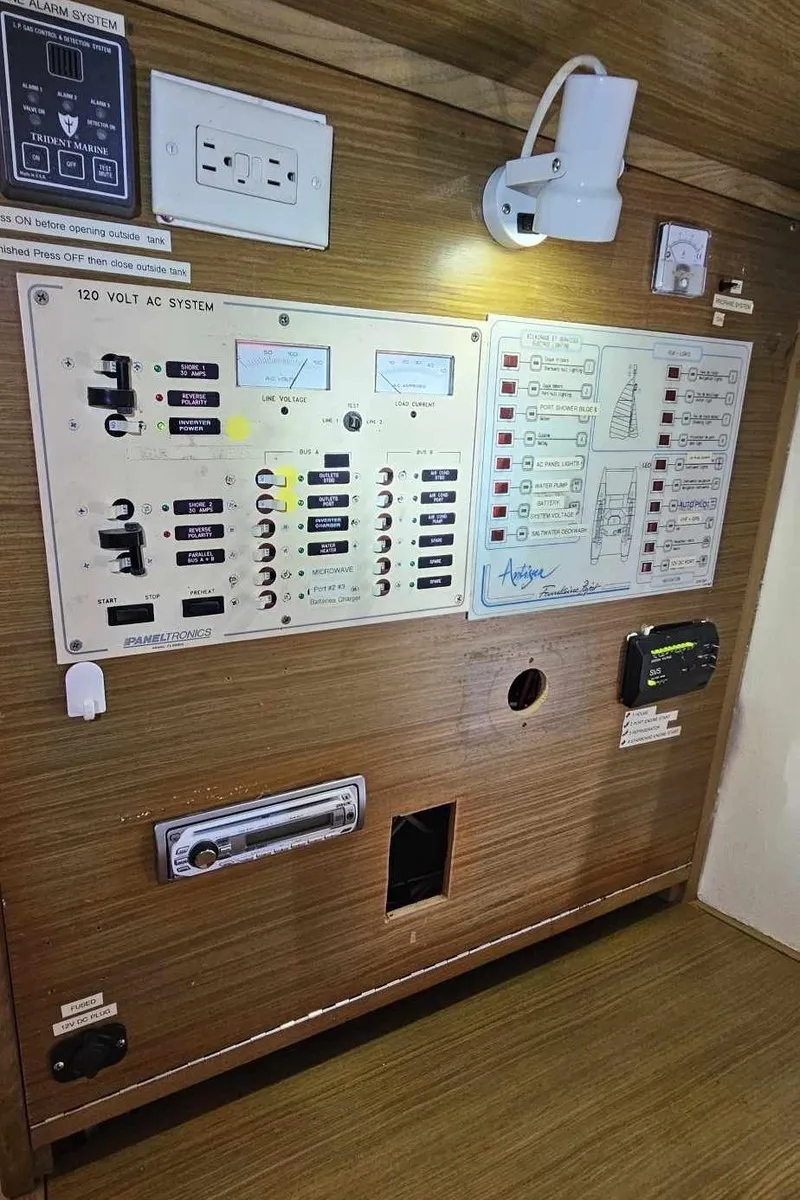 Slide: The Image of Electrical control panel of a 1992 Fountaine Pajot Antigua 37 catamaran. - 45