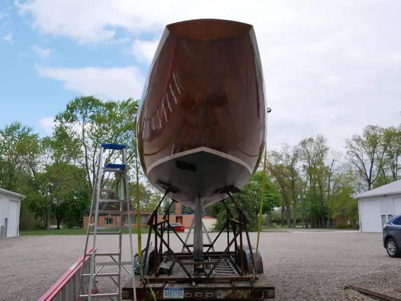 Slide: The Image of 1935 Custom 44' 30-Square Meter Sailing Yacht on trailer, under maintenance. - 15