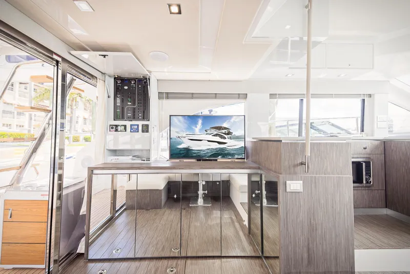 Slide: The Image of Luxurious interior of 2024 Sessa Marine Fly 48 yacht with modern amenities. - 12