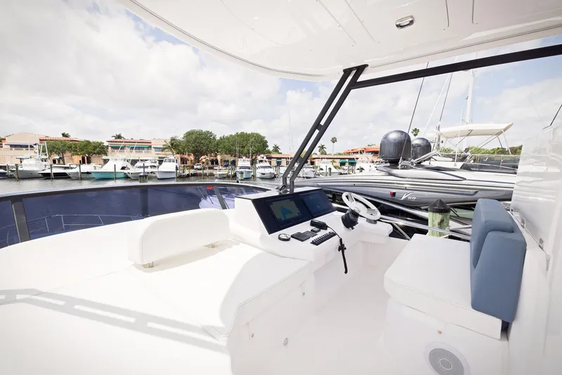 Slide: The Image of 2024 Sessa Marine Fly 48 yacht helm with marina view. - 22