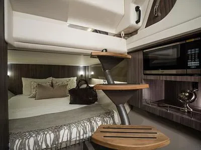 Slide: The Image of Luxurious interior cabin of 2024 Sea Ray SLX 400 yacht with modern amenities. - 81