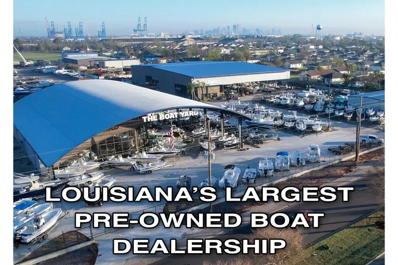 Slide: The Image of Aerial view of Louisiana's largest pre-owned boat dealership, featuring Stratos 201 XL Evolution, 2016 model. - 6