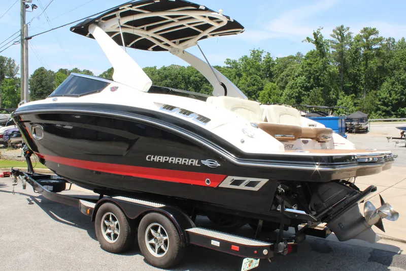 Slide: The Image of 2016 Chaparral 257 SSX boat on trailer outdoors. - 3
