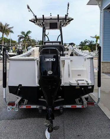 Slide: The Image of 2023 Sea Born SX239 Offshore boat with 300 HP engine, rear view. - 4