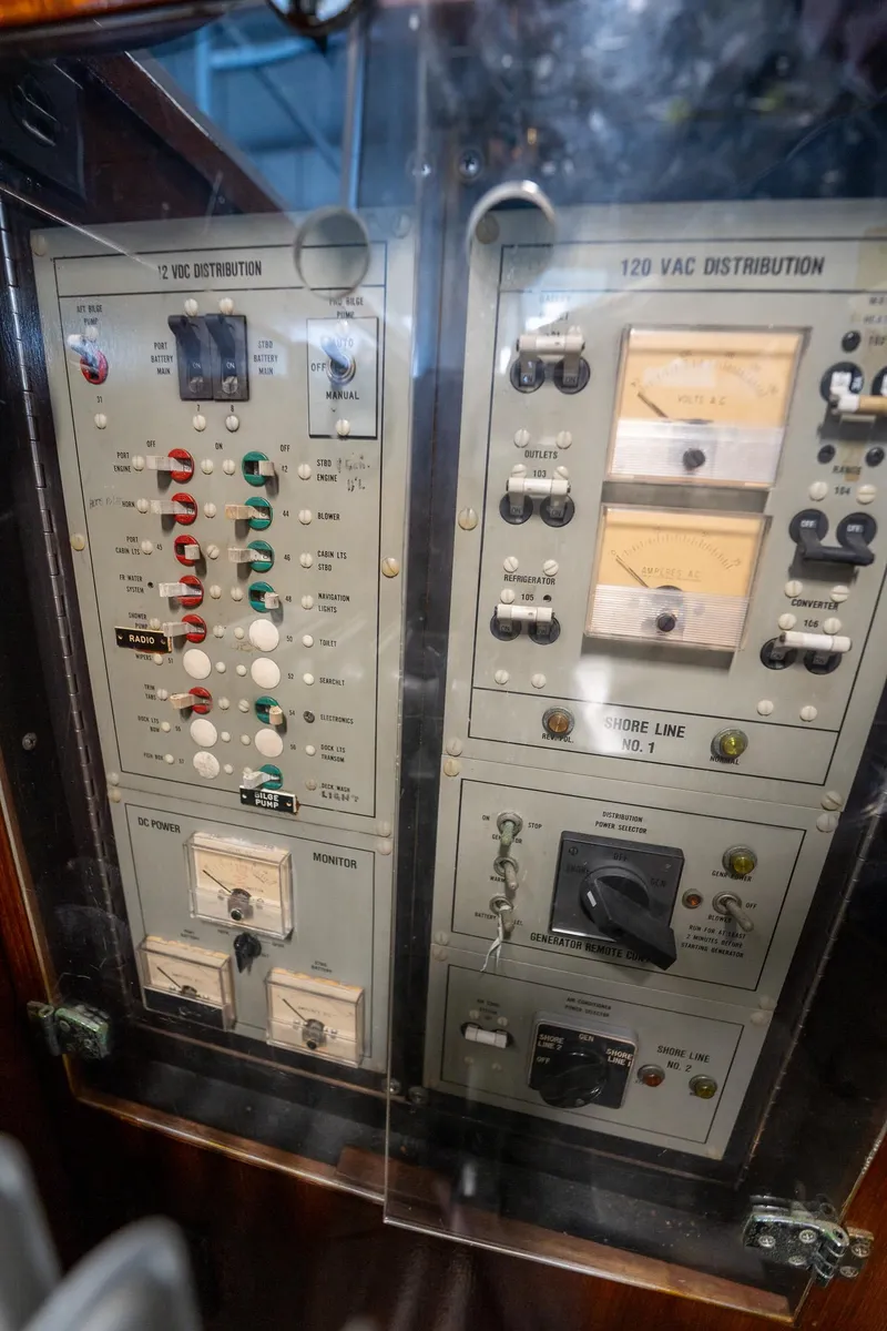 Slide: The Image of Electrical control panel on a 1984 Bertram 33 Sport Fisherman boat. - 23