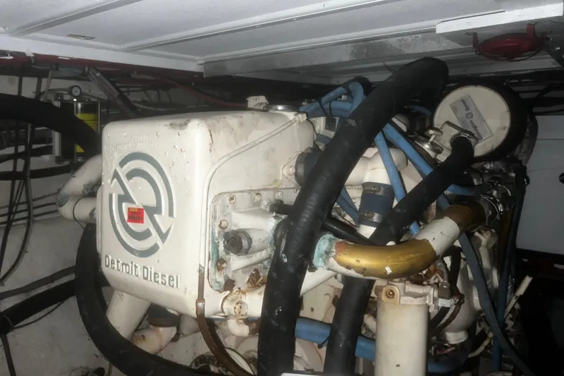 Slide: The Image of Engine room of 1981 Hatteras 48 Motor Yacht with Detroit Diesel engine. - 21
