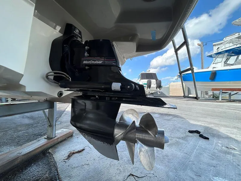 Slide: The Image of Close-up of a 2007 Sea Ray 220 Sundeck MerCruiser propeller on a boatyard. - 42