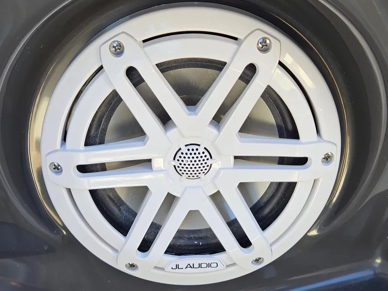 Slide: The Image of Close-up of JL Audio speaker on 2025 Monterey 275SS boat. - 16