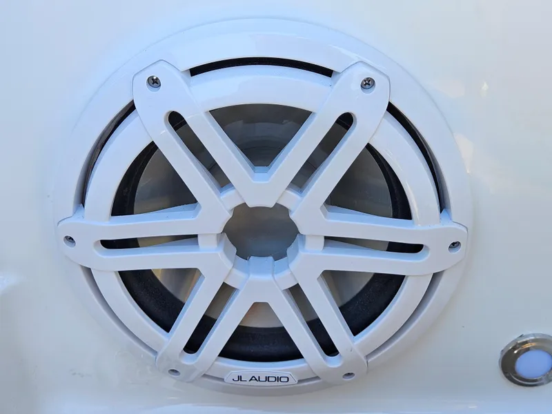 Slide: The Image of Close-up of JL Audio speaker on 2025 Monterey 275SS boat. - 33