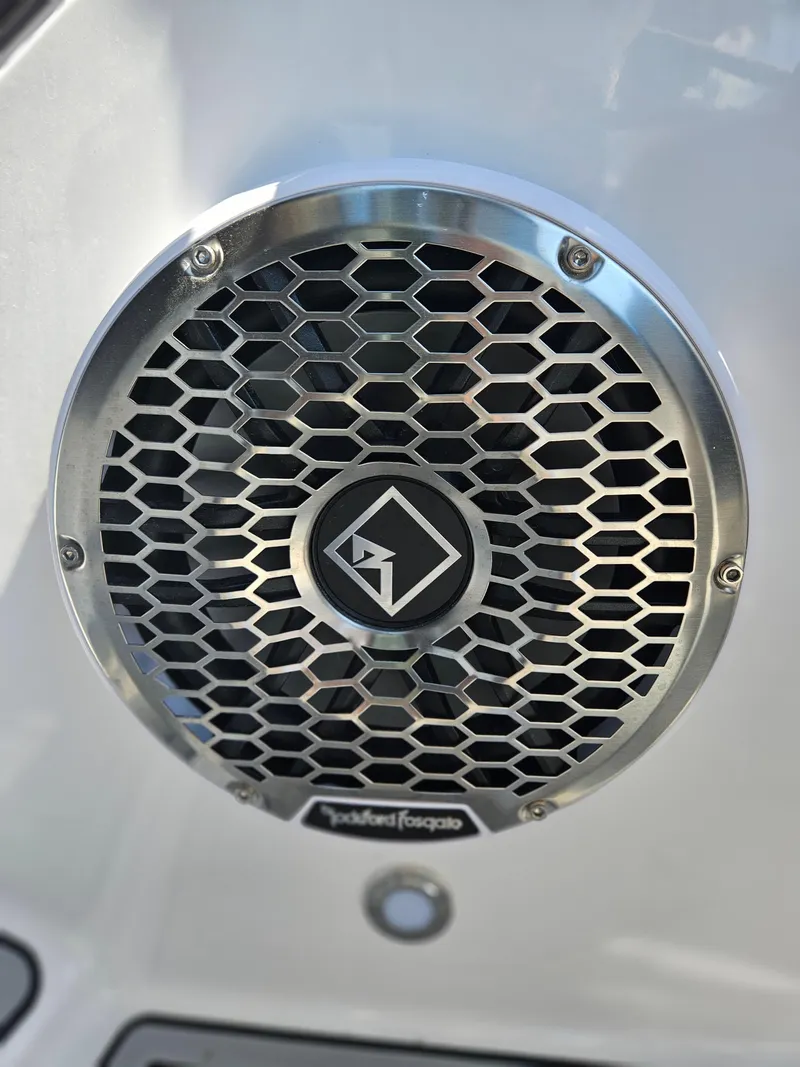 Slide: The Image of Close-up of a Rockford Fosgate speaker on a 2025 Monterey M-65 boat. - 25