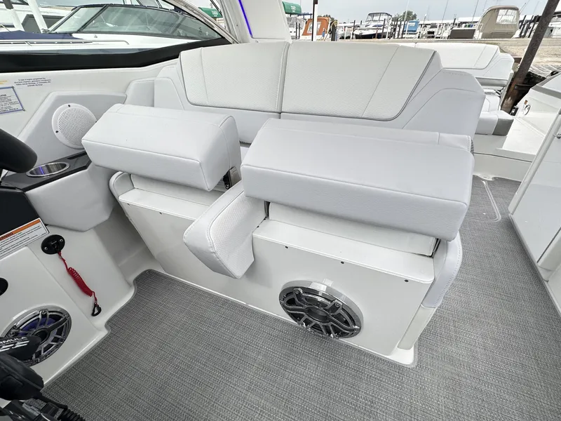 Slide: The Image of 2024 Formula 310 Bowrider I/O interior seating and speaker system. - 29
