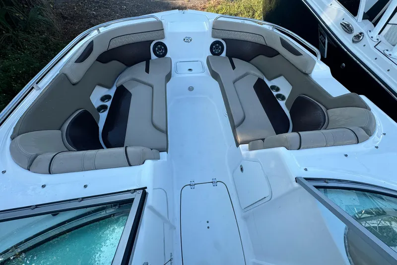 Slide: The Image of 2023 Hurricane SunDeck 2200 DC OB boat interior with spacious seating and modern design. - 21