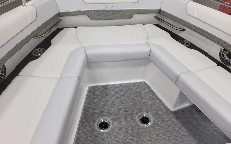 Slide: The Image of 2025 Formula 330 Crossover Bowrider I/O interior with plush seating and modern design. - 22