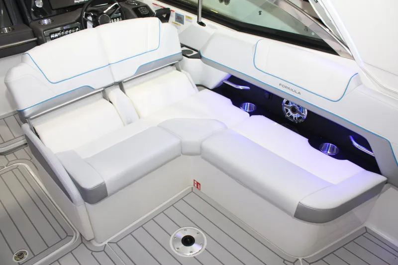 Slide: The Image of 2027 Formula 330 Crossover Bowrider I/O interior with luxurious seating and modern design. - 19
