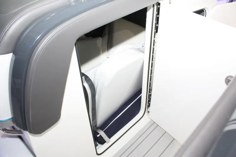 Slide: The Image of 2027 Formula 330 Crossover Bowrider I/O cabin interior with open door. - 50