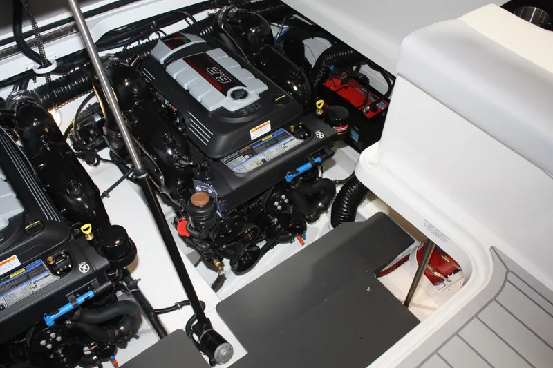 Slide: The Image of Engine compartment of 2027 Formula 330 Crossover Bowrider I/O, showcasing dual engines and components. - 64