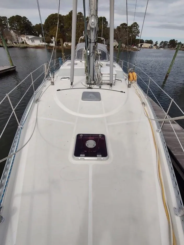 Slide: The Image of 2005 Stevens Custom 53/56 sailboat deck view at marina. - 12