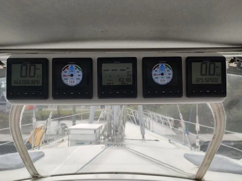 Slide: The Image of Boat dashboard with Garmin instruments on a 2005 Stevens Custom 53/56 yacht. - 41