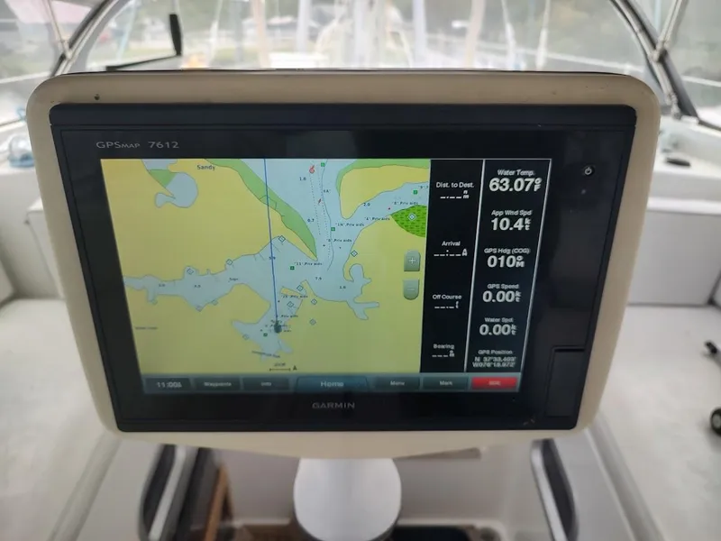 Slide: The Image of Garmin GPSMap 7612 displaying nautical chart on Stevens Custom 53/56 yacht, 2005 model. - 42