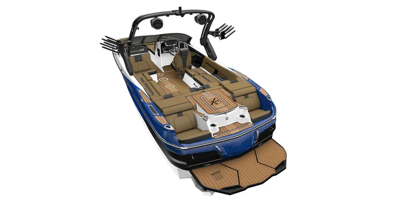 Slide: The Image of 2024 MasterCraft X24 boat with luxurious seating and advanced features. - 14