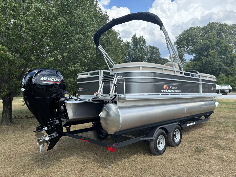 Slide: The Image of 2024 Sun Tracker Party Barge 22 RF DLX pontoon boat with Mercury outboard motor. - 9