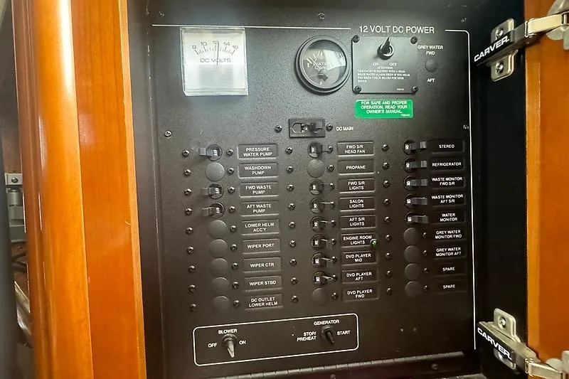 Slide: The Image of Electrical control panel on a 2004 Carver 366 Motor Yacht. - 29