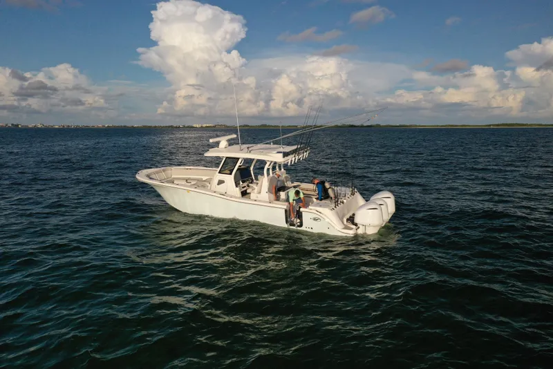Slide: The Image of 2025 Sea Fox 368 Commander Center Console boat on open water. - 23