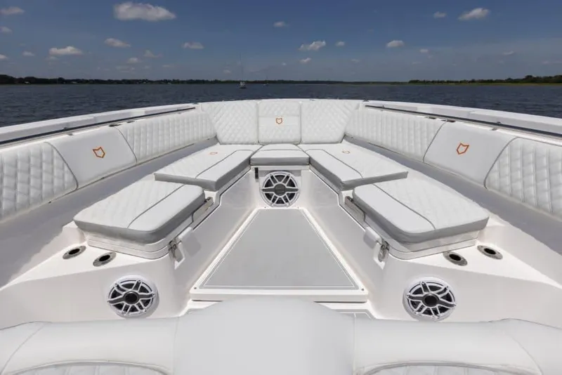 Slide: The Image of 2025 Sea Fox 368 Commander Center Console boat with luxurious seating. - 22