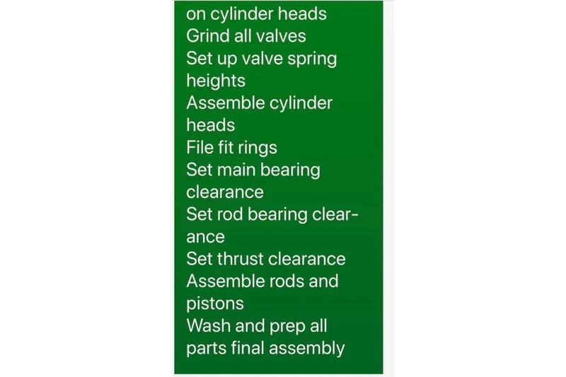 Slide: The Image of Engine assembly checklist on green background for 2004 Fountain 35 Executioner. - 33