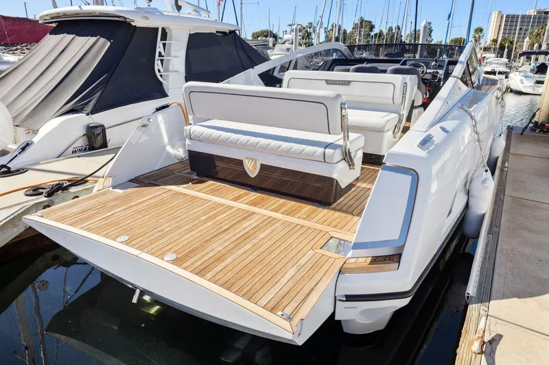 Slide: The Image of 2021 Fairline Fline 33 yacht with spacious teak deck in marina. - 23