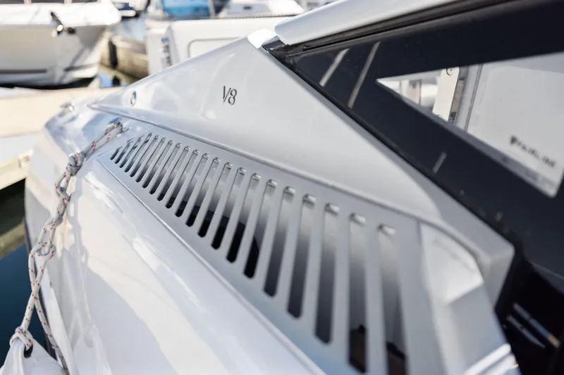 Slide: The Image of Close-up of 2021 Fairline Fline 33 yacht with V8 engine detail. - 29
