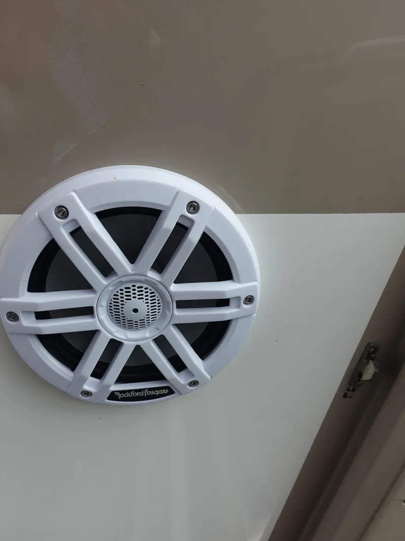 Slide: The Image of Close-up of a marine speaker on a 2005 Sea Ray 320 Sundancer boat. - 7