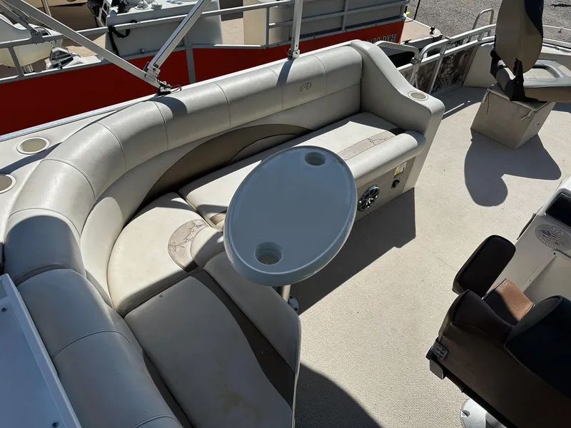 Slide: The Image of Interior of 2008 Avalon 2225 Fish boat with seating and table, 2019 Evinrude 115, 2020 trailer - 16