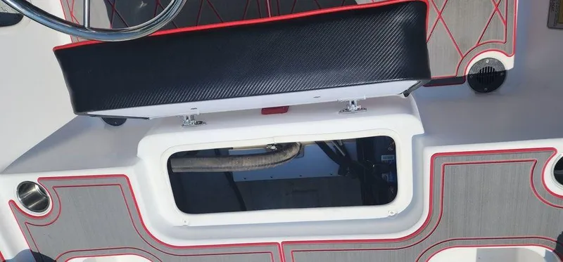 Slide: The Image of 2024 ALK2 Powerboats 17 HS interior with modern design and red accents. - 14