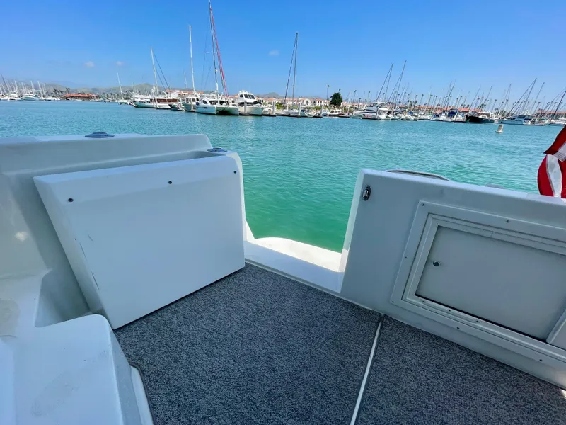 Slide: The Image of View from the deck of a 1999 Californian 39 boat in a marina. - 49