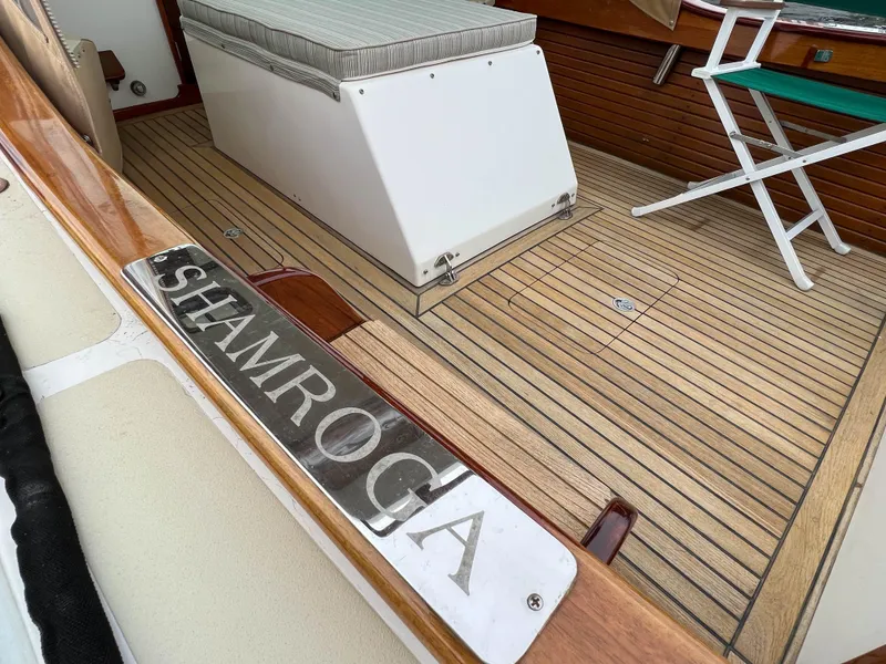 Slide: The Image of 2004 Custom Pemaquid Beach 22 boat interior with Shamroga nameplate. - 41