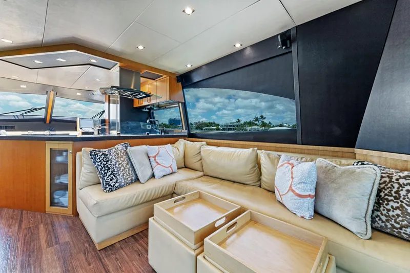 Slide: The Image of Luxurious interior of 2014 Lazzara 64 yacht with plush seating and modern decor. - 20