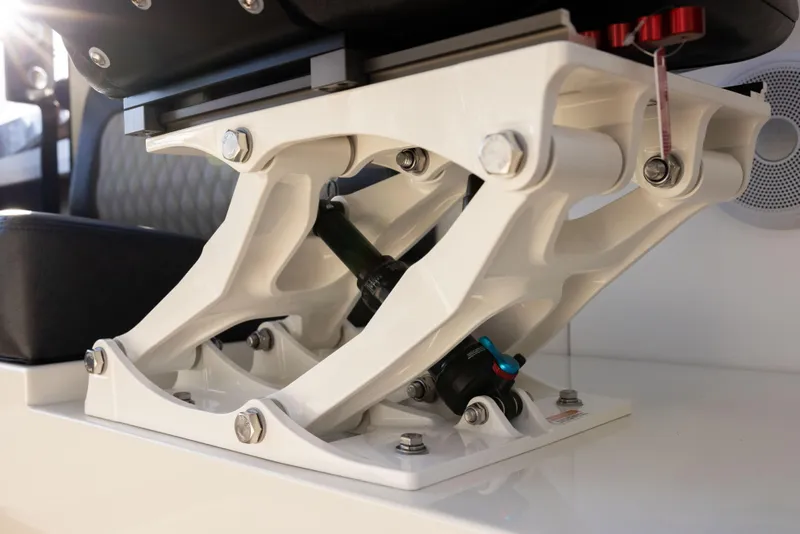 Slide: The Image of Close-up of Jasper Marine Defender 22 seat suspension system, 2025 model. - 42