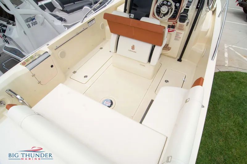 Slide: The Image of 2024 Capoforte CX280i boat interior with seating and control panel. - 15