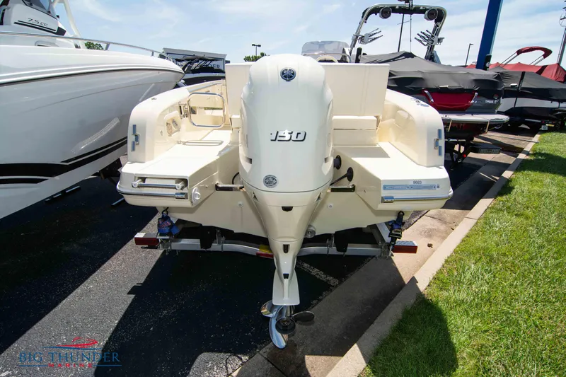 Slide: The Image of 2024 Capoforte SX200 boat with 130 HP engine, displayed on a trailer. - 3