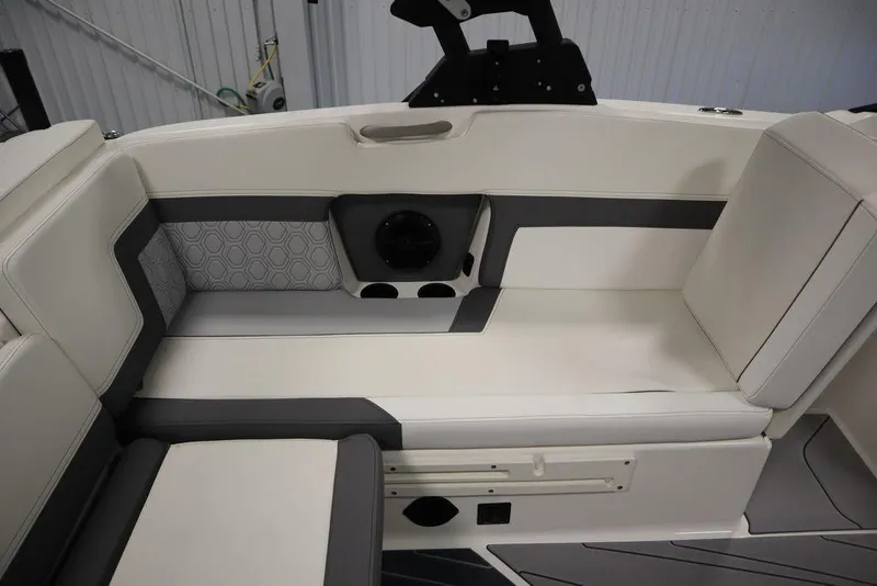 Slide: The Image of 2024 Heyday H22 boat interior seating with modern design and built-in speaker. - 46