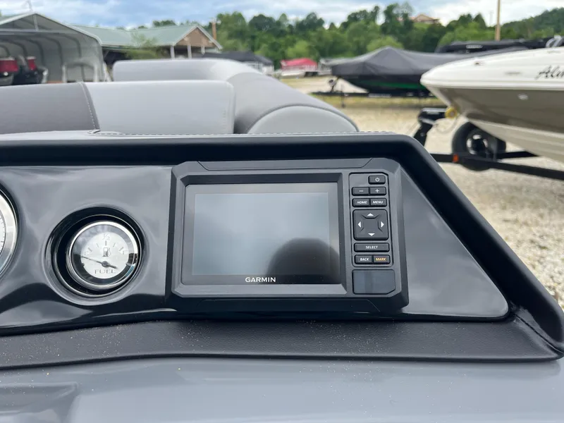 Slide: The Image of Dashboard of a 2024 Bennington 20 SVSR boat with Garmin navigation system. - 13