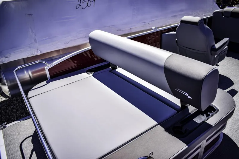 Slide: The Image of 2024 Bennington 22 SVSB boat interior with comfortable seating and modern design. - 12