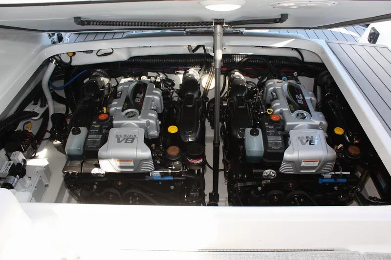 Slide: The Image of 2025 Formula 350 Sun Sport twin V8 engines in engine compartment. - 12