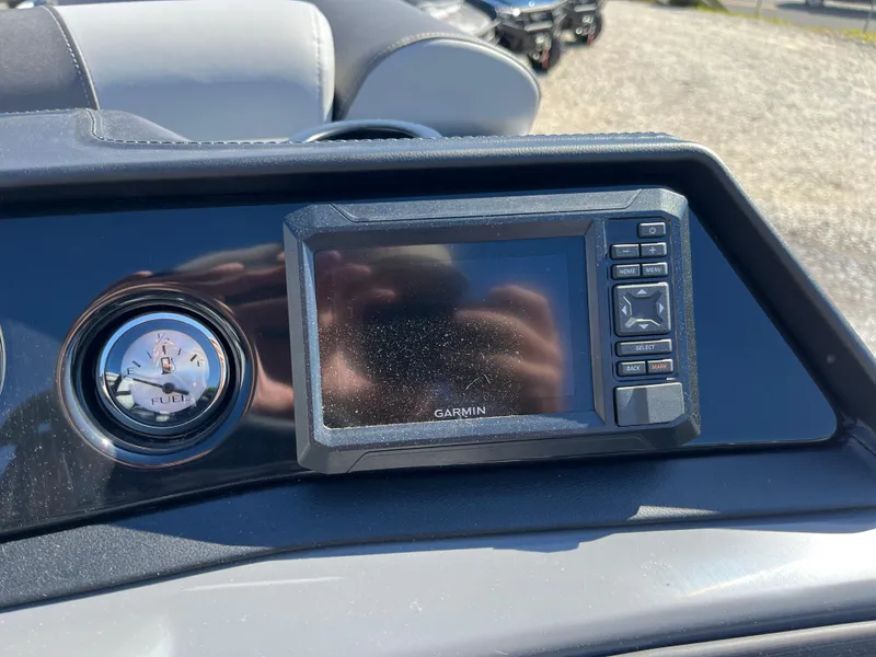 Slide: The Image of 2024 Bennington 22 SVSR boat dashboard with Garmin GPS system. - 16