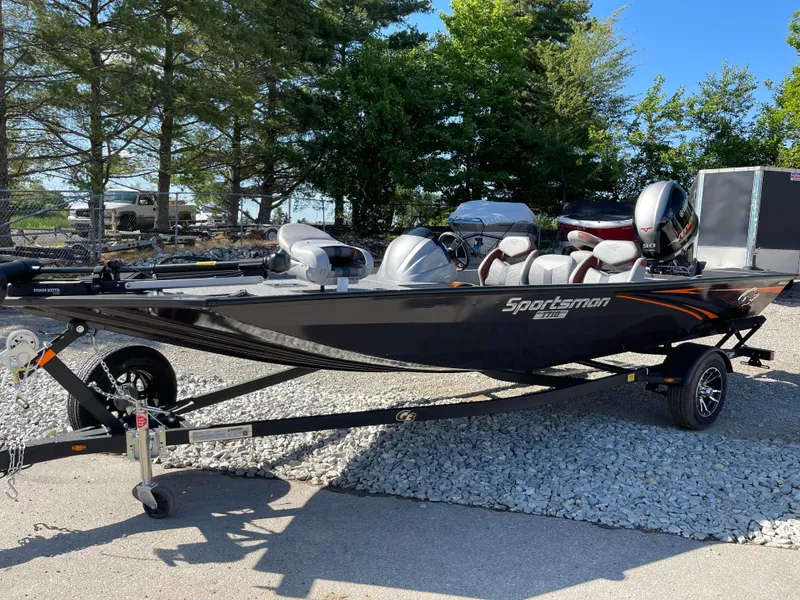 Slide: The Image of 2024 G3 Sportsman 1710 PFX fishing boat on a trailer. - 0