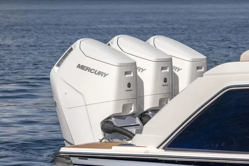 Slide: The Image of Triple Mercury outboard engines on 2023 Tiara Yachts 48 LS. - 9