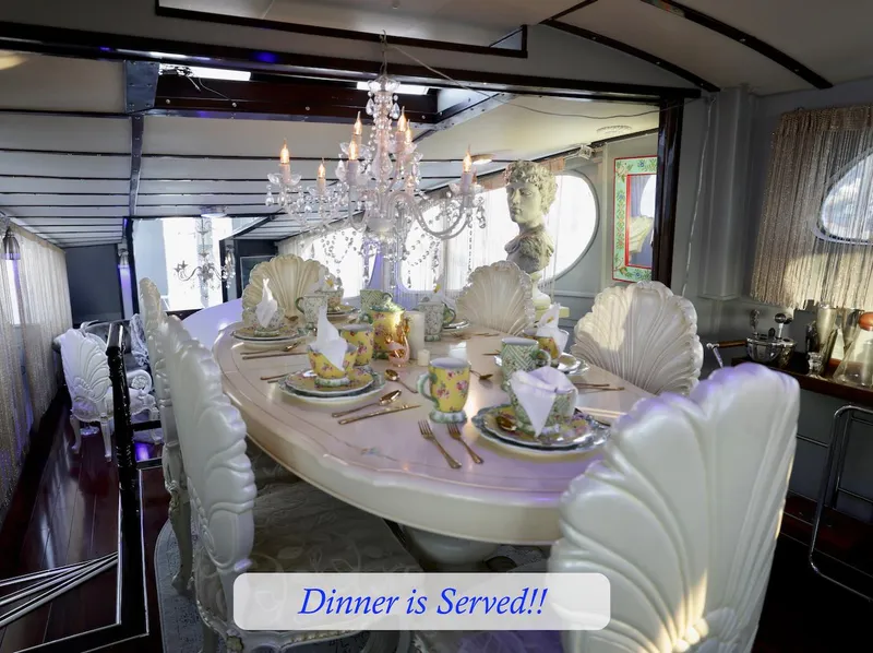 Slide: The Image of Elegant dining room on a 1945 Custom Motor Yacht. - 14