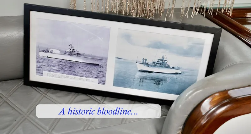 Slide: The Image of Historic motor yacht photos, 1945, framed on leather seat. - 16