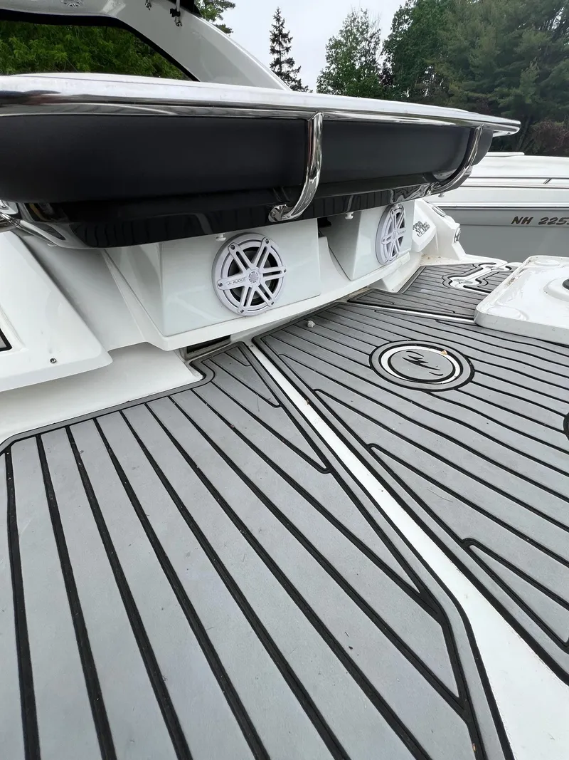Slide: The Image of 2016 Monterey 328SS boat with deck speakers and non-slip flooring. - 17